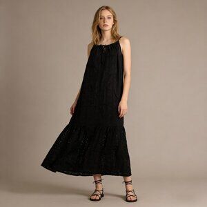 NWOT Johnny Was Yvette Tiered Eyelet Floral Embroidered Black Midi Dress Size S